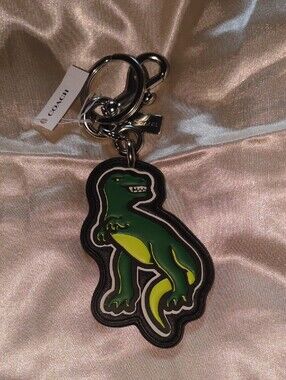 Coach Green and Yellow Dinosaur Keychain Charm